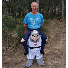 Man riding cartoon knight